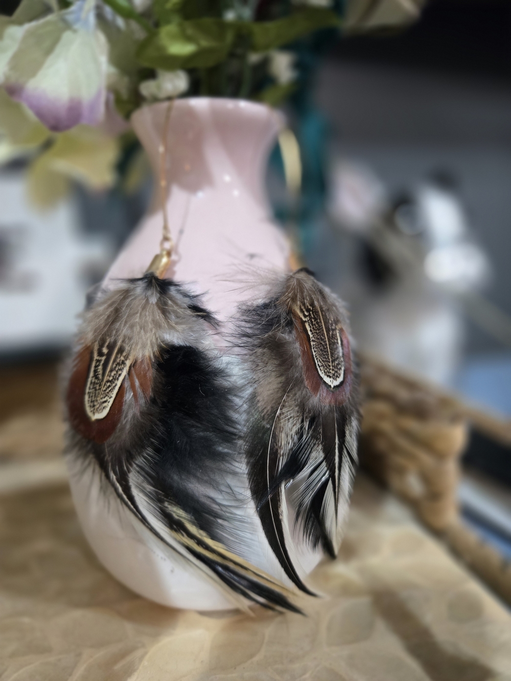 Pheasant & Rooster Feather Statement Earrings, NEW